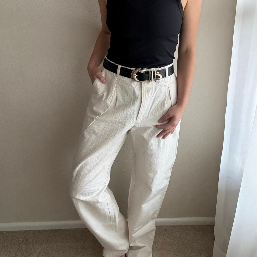 Vintage ivory textured trousers cotton & wool tailored old money quiet luxury